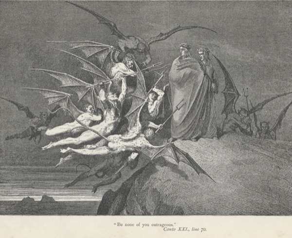 The battle between virtue and vice defined Middle Age society - Gustave Dore Inferno Canto 21