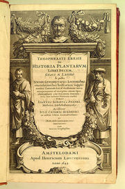 The frontpiece to an illustrated 1644 edition of Historia Plantarum by the ancient Greek scholar Theophrastus